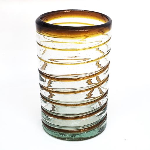 Vasos de Vidrio Soplado al Mayoreo / vasos grandes con espiral color mbar / stos elegantes vasos cubiertos con una espiral color mbar darn un toque artesanal a su mesa.
